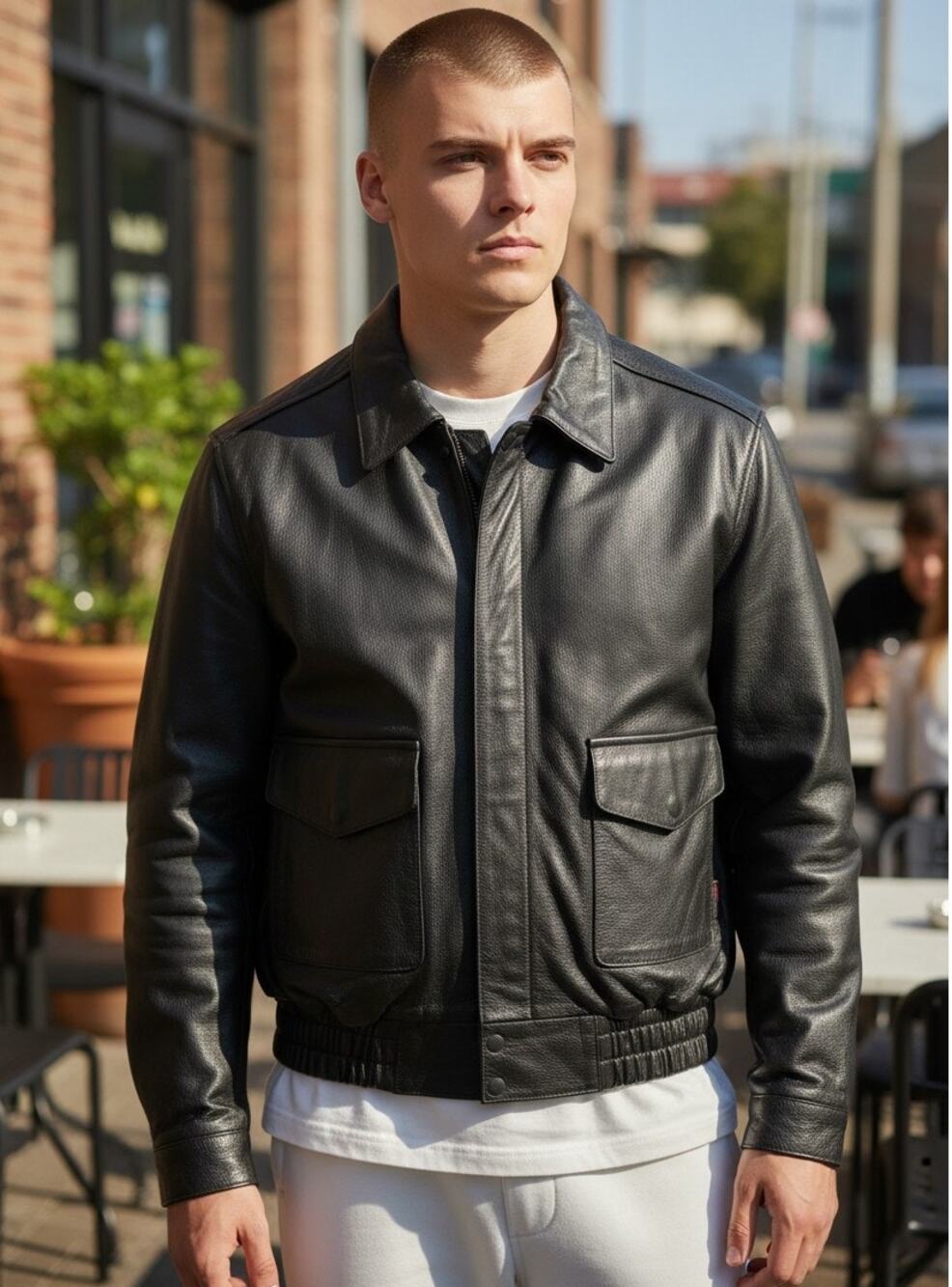 Milwaukee Motorcycle Bomber Jacket Men's L Black Leather Full Zip Utility Pocket